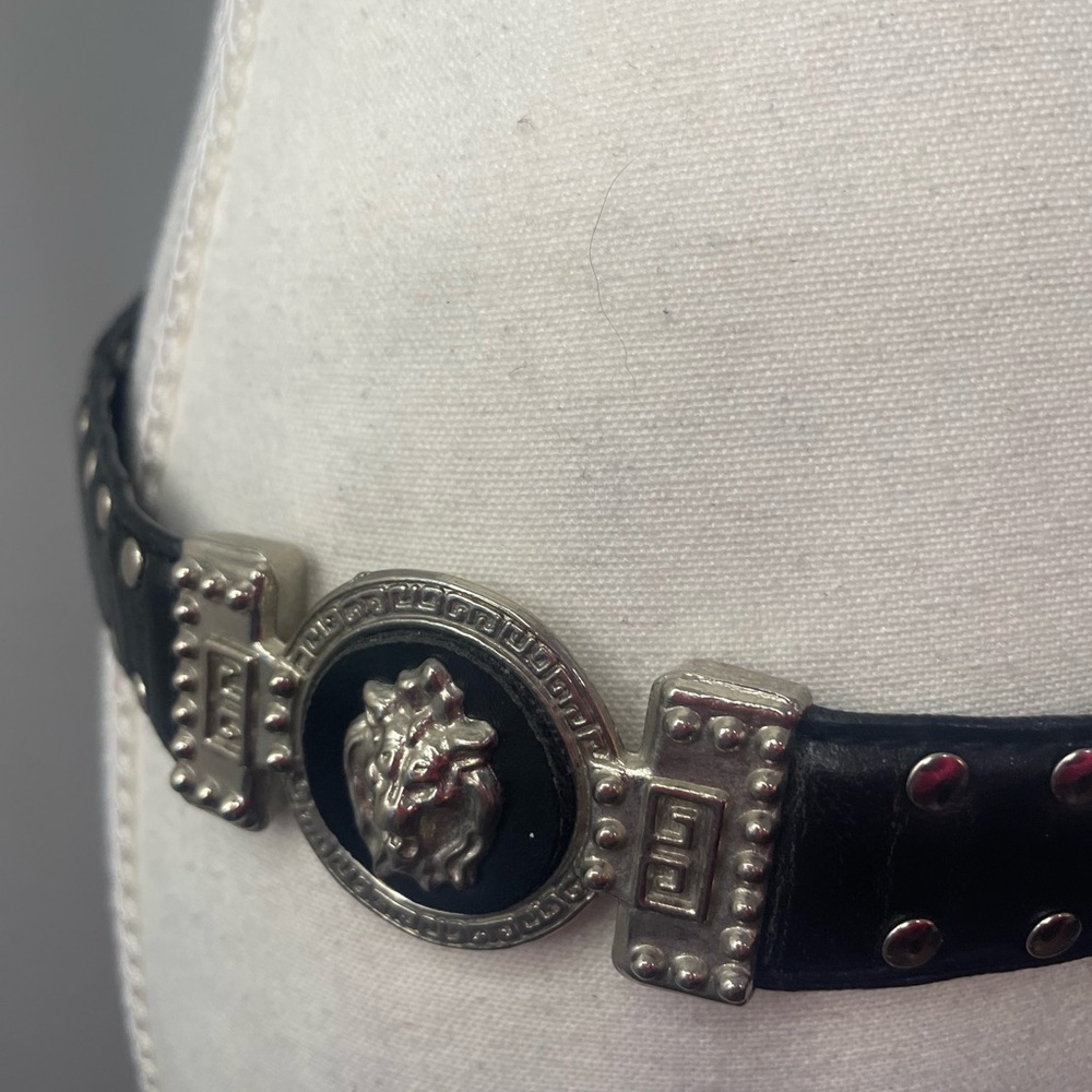 Studded Black Belt with Medusa Head - Picture 2 of 8